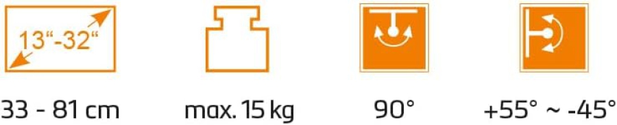 My Wall HC1-1L Support Mural TV pour Camping-Cars & Caravanes (13-32 Pouces) – Verrouillable & Compact (Voyagez en toute sécurité : Support à 1 articulation, Inclinable 55° & Pivotant – Pour écrans 33-81 cm – Garantie 20 ans.)