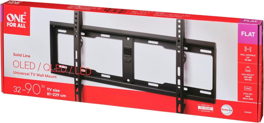 One for All Support Mural TV Plat pour TV 32-90 Pouces (WM4611) (Support extrêmement robuste de la série Solid (jusqu