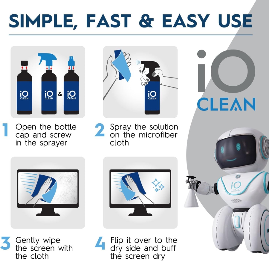 Premium Kit de Spray Nettoyant Écran (473ml) incl. Chiffon Microfibre (Entretien sans traces pour moniteurs LCD, OLED & VESA – Formule sans alcool pour votre configuration.)