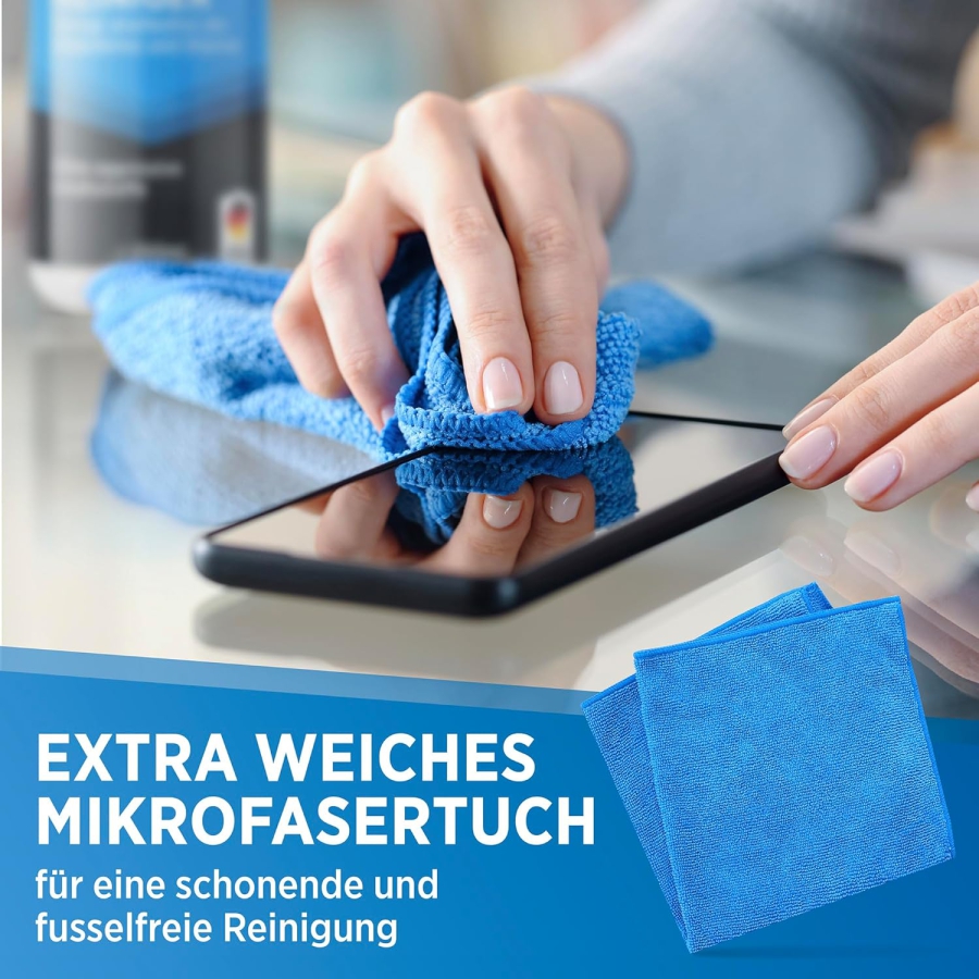PRINOX Kit Nettoyant Écran 250ml avec Chiffon Microfibre & Pinceau (Made in Germany : Entretien sans traces pour écrans LCD, OLED & VESA – Élimine graisse & empreintes.)