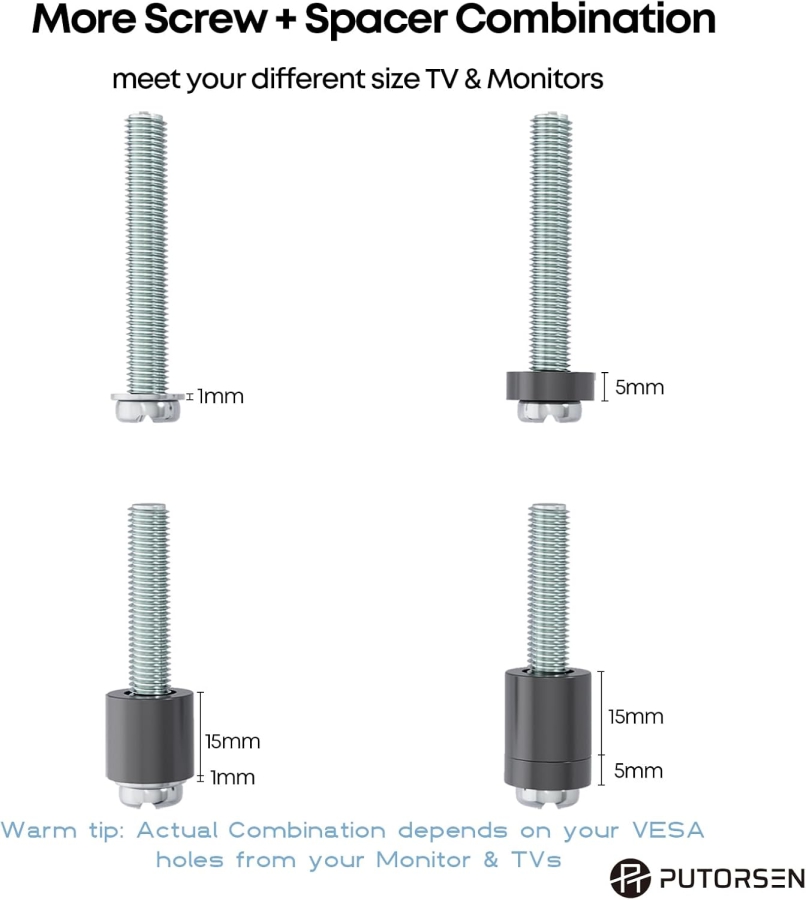 PUTORSEN Kit de Vis VESA Universel pour Téléviseurs jusqu
