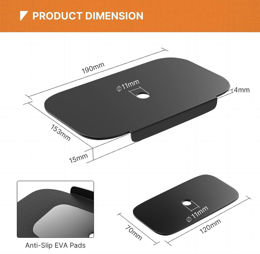 PUTORSEN Plaque de Renfort pour Support Écran pour Plateaux Fins & en Verre (Acier) (Plaque de protection pour la répartition du poids des bras de moniteur – Compatible pinces & fixation par œillet.)