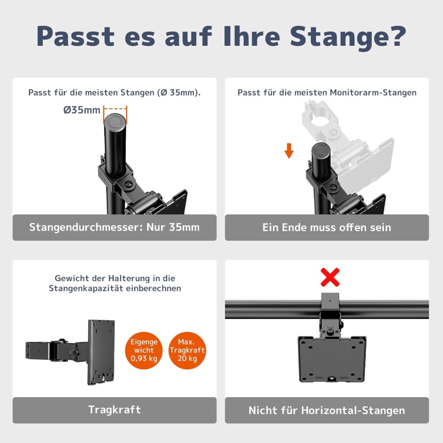 PUTORSEN Support Universel en Acier pour Pied de Moniteur (17-32 Pouces, Pôle 3,5 cm) (Bras simple robuste jusqu