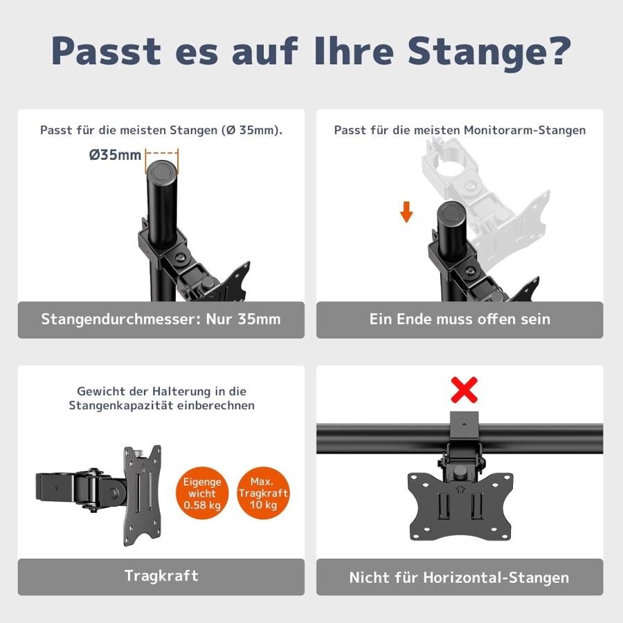 PUTORSEN Support Universel en Acier pour Pied de Moniteur (17-32 Pouces, Pôle 3,5 cm) (Bras simple robuste jusqu