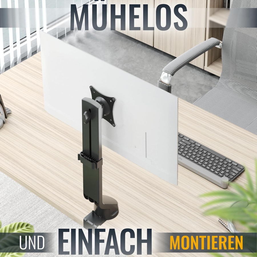 RICOO Bras de moniteur 13–32" | réglable en hauteur (Pied de Moniteur Robuste avec Pince de Table pour Écrans jusqu