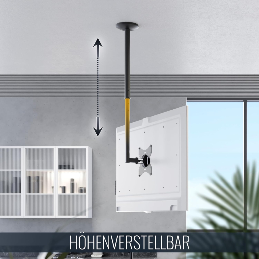 RICOO Support de Plafond pour Moniteur & TV (D0322) pour 32–55 Pouces (Support plafond flexible : Pivotant, Inclinable & Réglable en hauteur jusqu