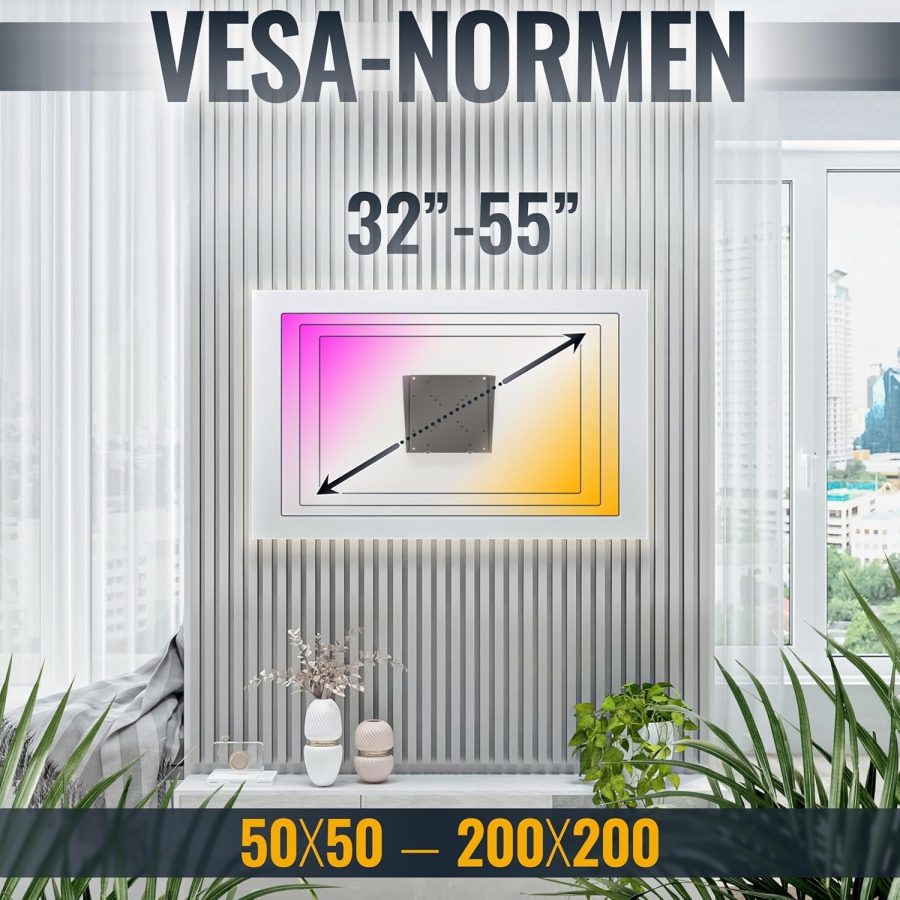 RICOO Support Mural TV Ultra Slim F0522 pour Écrans Plats 32-55 Pouces (Support moniteur fixe extrêmement plat (14 mm du mur) – VESA jusqu