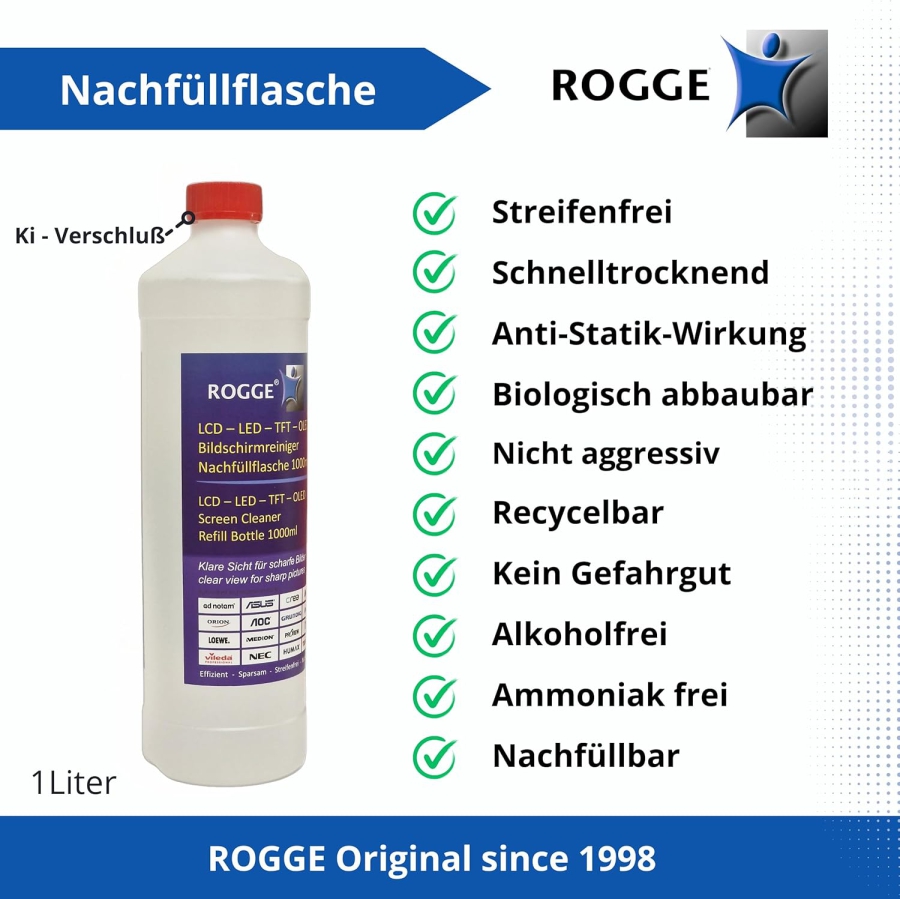 ROGGE 1l Bouteille Recharge Nettoyant Écran – L
