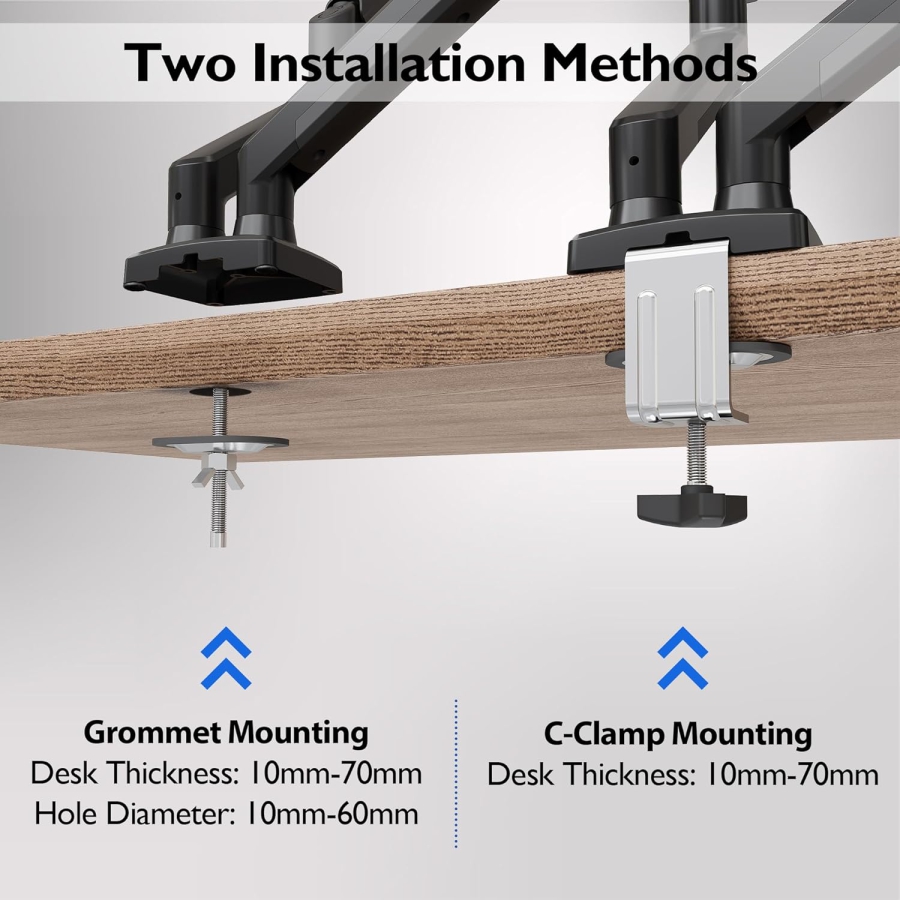 Support pour moniteur BONTEC 2 moniteurs pour écrans 13-32 pouces, bras ergonomique à vérin à gaz Supporte 3-9 kg avec gestion des câbles, inclinable, pivotant, rotatif, VESA 75/100 mm