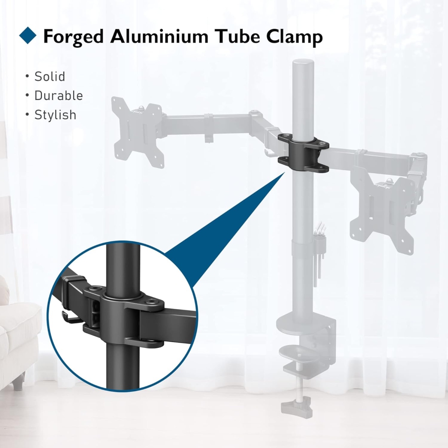 Support pour moniteur BONTEC 2 moniteurs pour écrans plats et incurvés de 13 à 27 pouces, support de table pour moniteur réglable en hauteur, inclinable, pivotant, rotatif, 10 kg par bras, VESA 75x75 / 100x100, noir