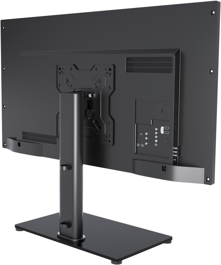 Support TV & Moniteur Universel pour 17–43 Pouces (Inclinable & Réglable en Hauteur) (Pied de table élégant avec socle en verre de sécurité pour écrans jusqu