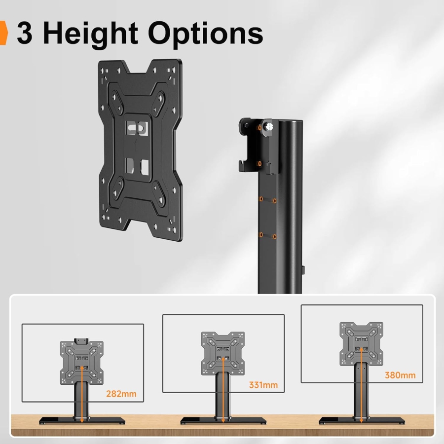 Support TV & Moniteur Universel pour 17–43 Pouces (Inclinable & Réglable en Hauteur) (Pied de table élégant avec socle en verre de sécurité pour écrans jusqu