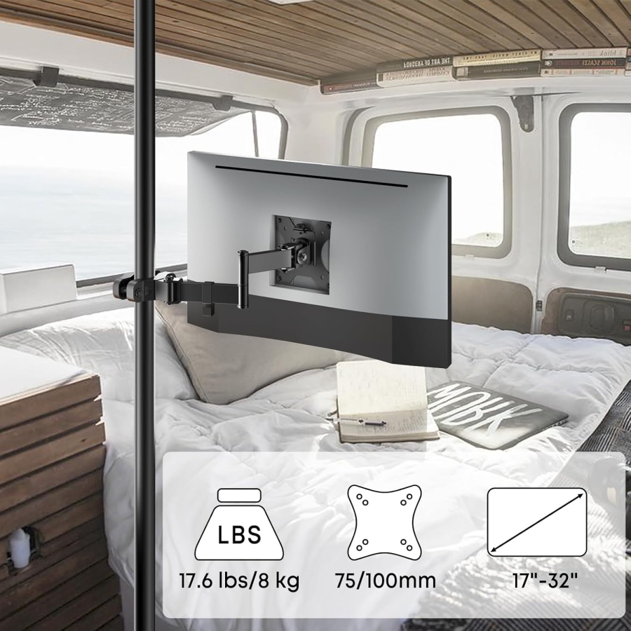 Support Universel VESA pour Poteau pour Écrans 17-32 Pouces (Ø 28-60 mm) (Bras articulé flexible pour extension – Charge jusqu