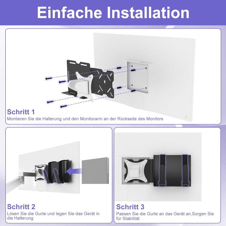Support VESA Universel pour Mini PC, Modem & Thin Client (Dell, HP, Lenovo) (Support à sangle réglable pour appareils jusqu