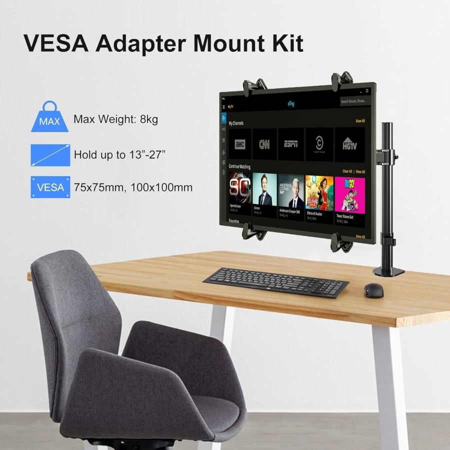 Suptek Adaptateur VESA pour Écrans Non-VESA 13-27" – Support en Acier (La solution intelligente pour écrans sans perçage VESA : un maintien sûr pour chaque setup.)
