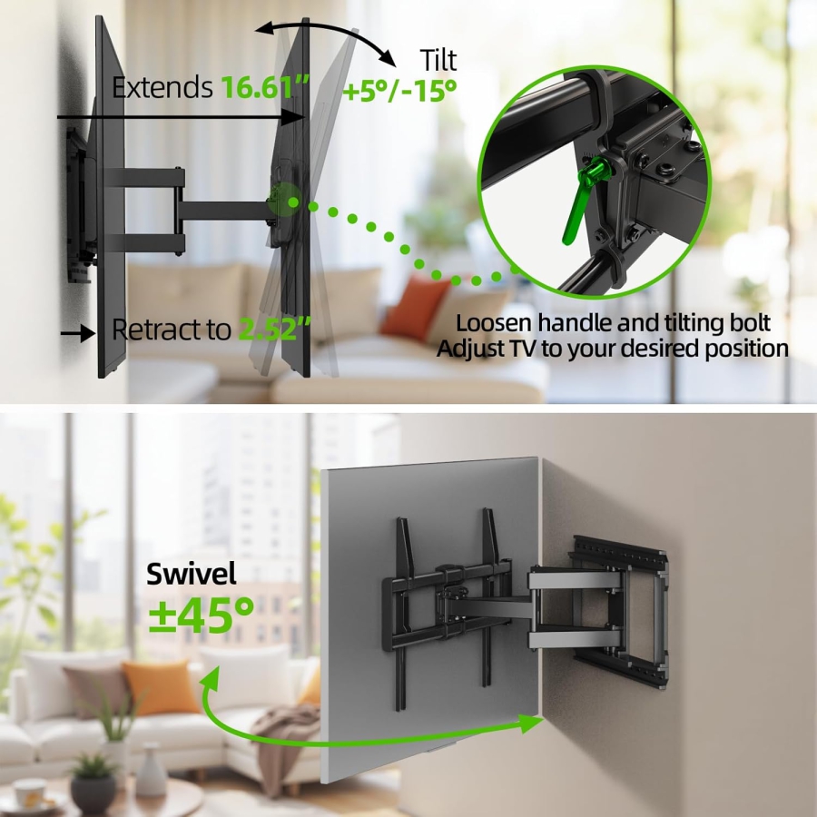 USX-MOUNT Support Mural TV Pivotant & Inclinable pour 37-90 Pouces (jusqu