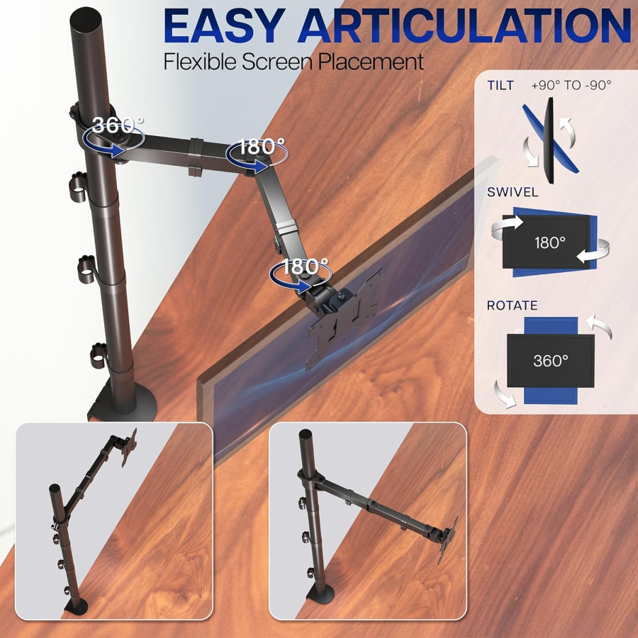 VIVO Bras de Moniteur 13–32" | Barre de 99 cm (Solution Ergonomique pour Postes de Travail Assis-Debout : Colonne de 1010 mm pour Réglage en Hauteur Flexible jusqu