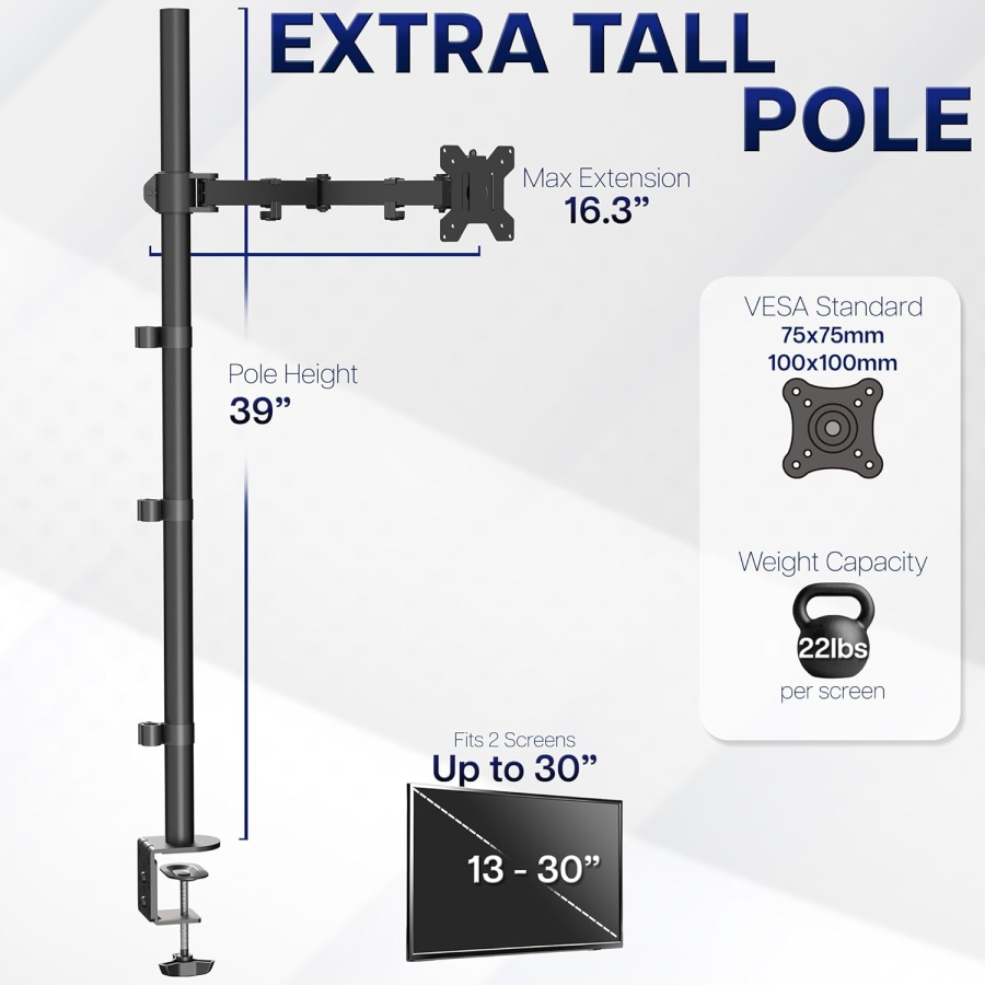 VIVO Bras de Moniteur 13–32" | Barre de 99 cm (Solution Ergonomique pour Postes de Travail Assis-Debout : Colonne de 1010 mm pour Réglage en Hauteur Flexible jusqu