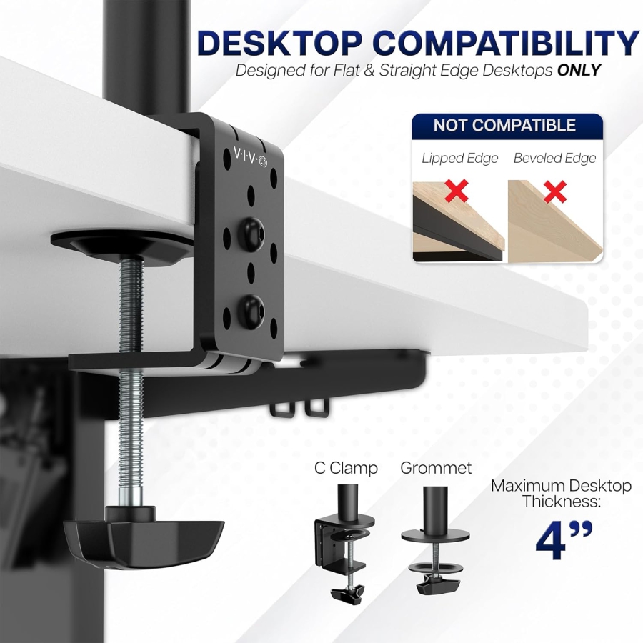 VIVO Bras de Moniteur 13–32" | Barre de 99 cm (Solution Ergonomique pour Postes de Travail Assis-Debout : Colonne de 1010 mm pour Réglage en Hauteur Flexible jusqu