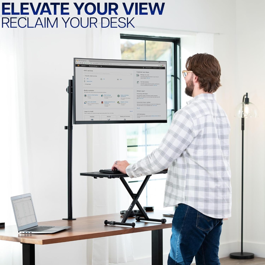 VIVO Bras de Moniteur 13–32" | Barre de 99 cm (Solution Ergonomique pour Postes de Travail Assis-Debout : Colonne de 1010 mm pour Réglage en Hauteur Flexible jusqu