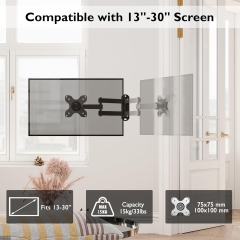 Support mural pour écran PC BONTEC Support mural pour téléviseur pivotant/inclinable pour écrans plasma incurvés et téléviseurs de 13 à 30 pouces, VESA 75x75/100x100 mm, jusqu