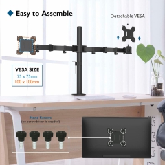 Support pour moniteur BONTEC 2 moniteurs pour écrans plats et incurvés de 13 à 27 pouces, support de table pour moniteur réglable en hauteur, inclinable, pivotant, rotatif, 10 kg par bras, VESA 75x75 / 100x100, noir