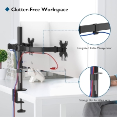 Support pour moniteur BONTEC 2 moniteurs pour écrans plats et incurvés de 13 à 27 pouces, support de table pour moniteur réglable en hauteur, inclinable, pivotant, rotatif, 10 kg par bras, VESA 75x75 / 100x100, noir